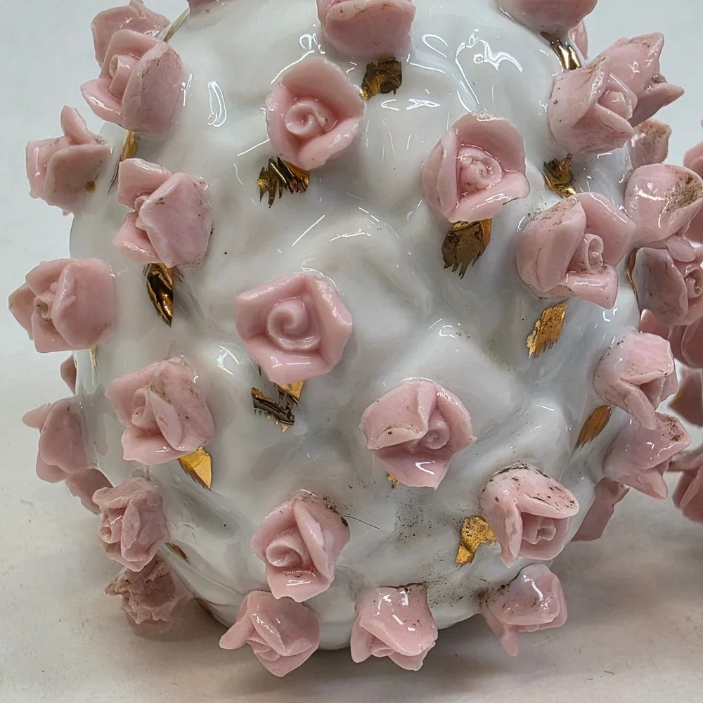 Vtg Salt and Pepper Shakers Pink Rose Gold Pineapple KW3053 Japan FAIR Cond READ